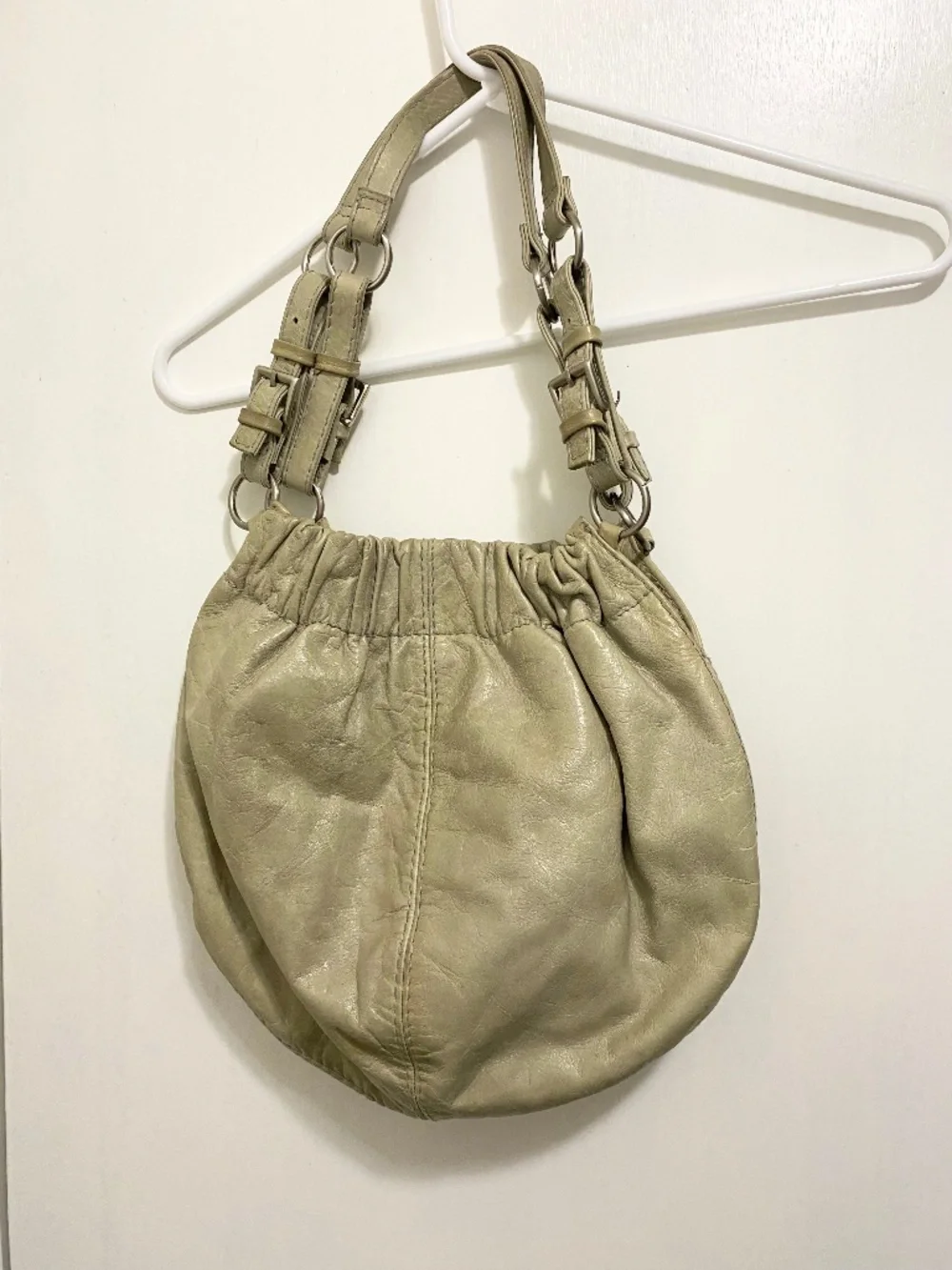 Fossil Gray Buckle  Strap Bucket  Shoulder Bag .